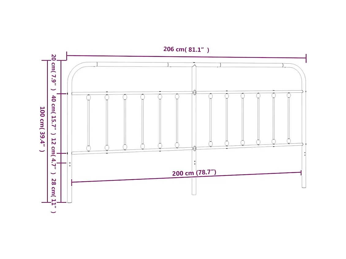 Zwart metalen hoofdbord 200 cm