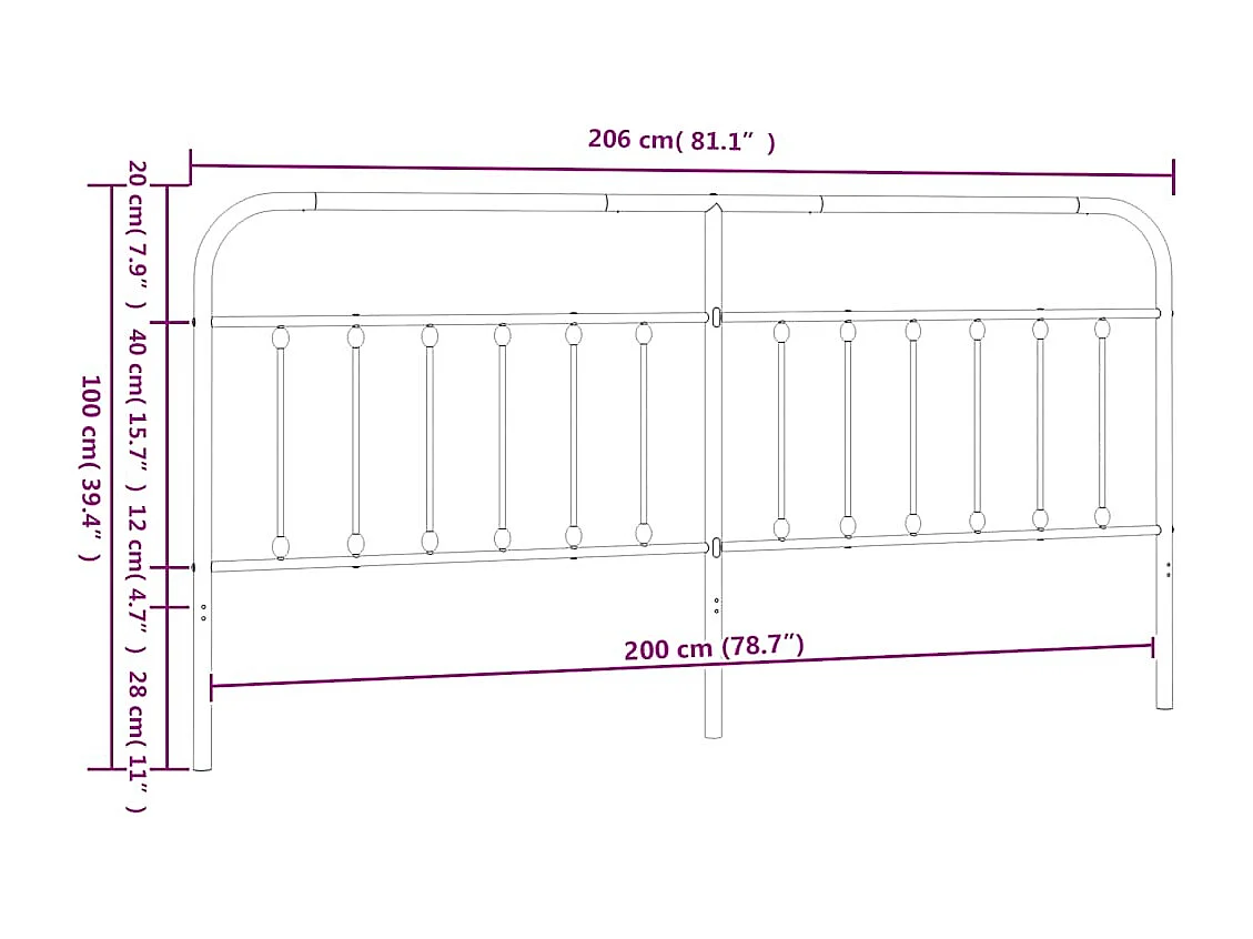 Tête de lit métal noir 200 cm