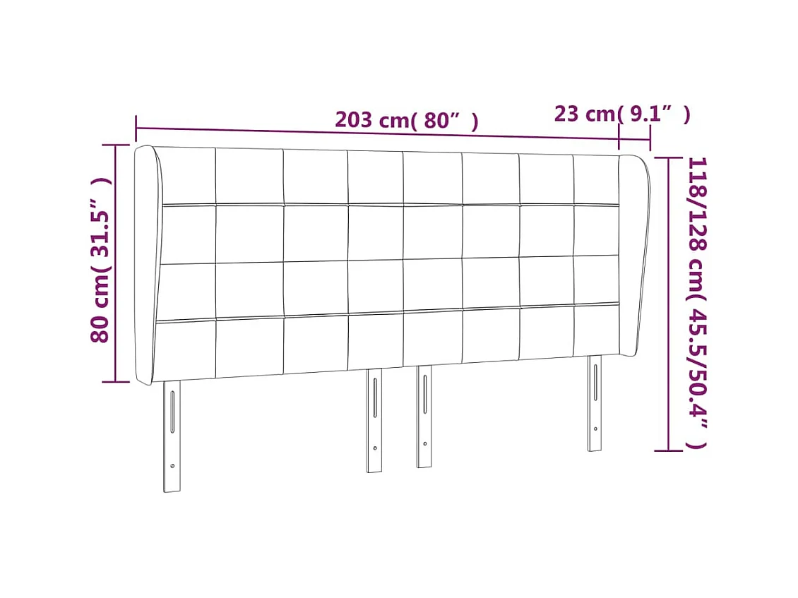 Hoofdbord met vleugels Zwart 203x23x118/128 cm Stof
