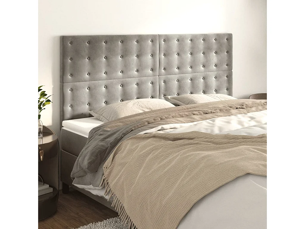 Testiere 4 pezzi Grigio chiaro 90x5x78/88 cm Velluto