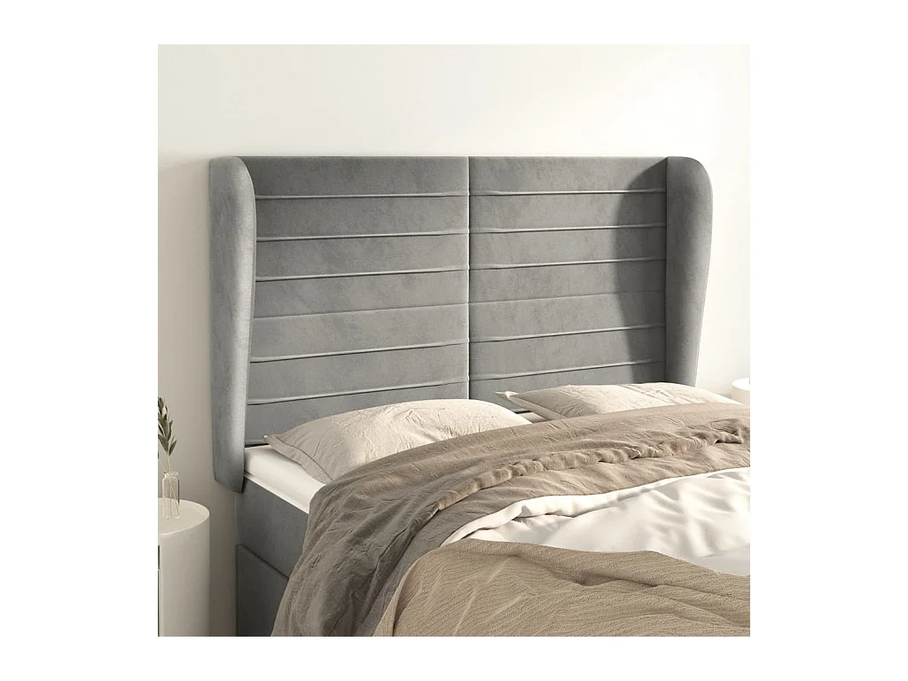 Tête de lit avec oreilles Gris clair 147x23x118/128 cm Velours