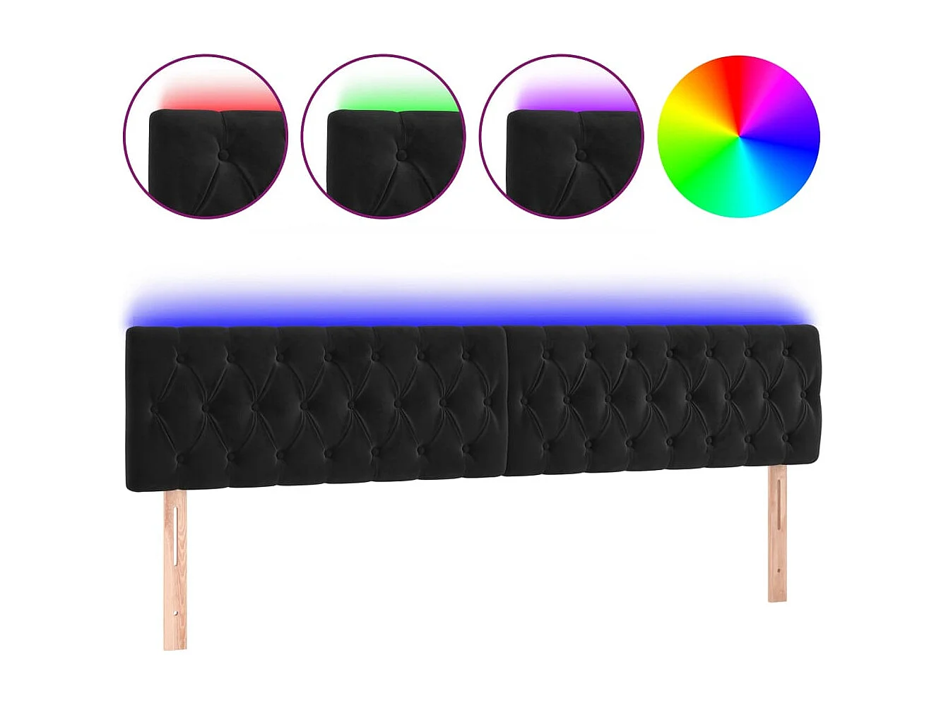 Cabecero LED negro 180x7x78/88 cm Terciopelo