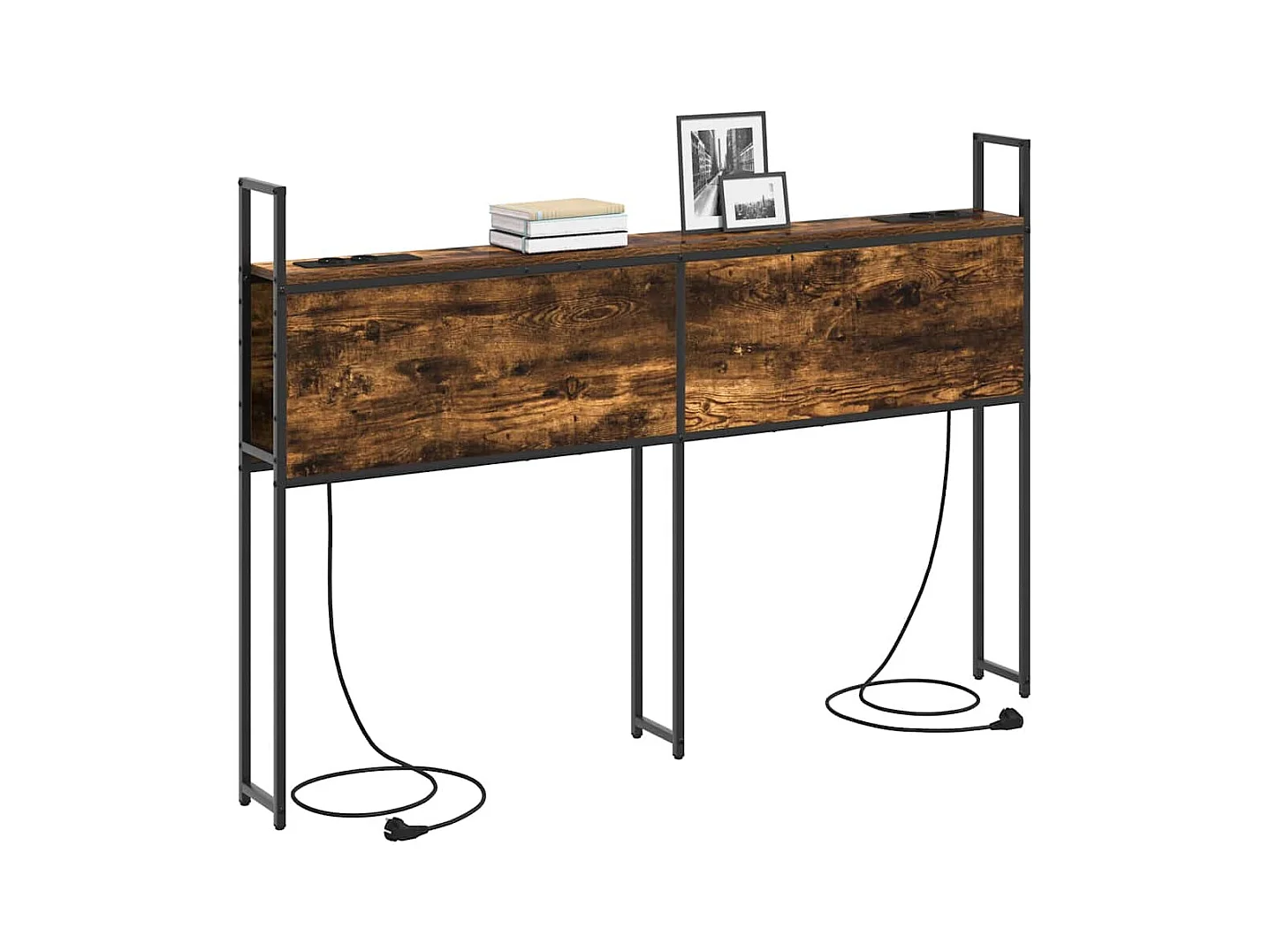 Opberghoofdbord met oplaadstation gerookt eiken 150 cm