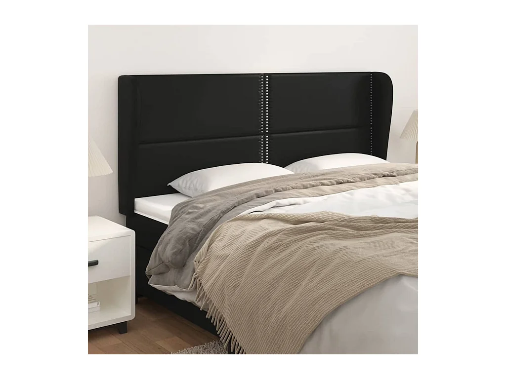 Hoofdbord met vleugels Zwart 203x23x118/128 cm Kunstleer