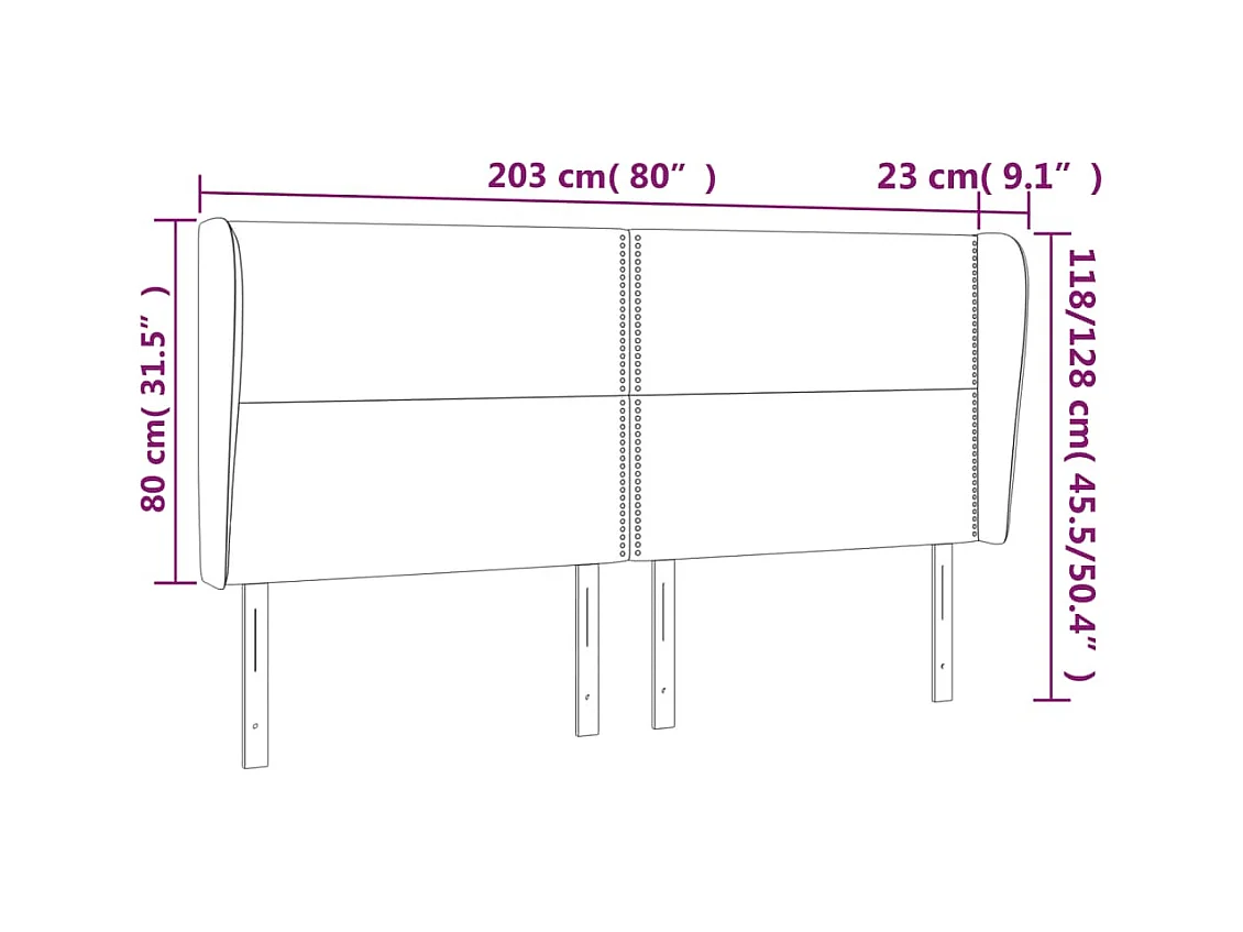 Hoofdbord met vleugels Zwart 203x23x118/128 cm Kunstleer