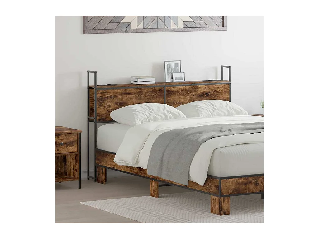 Testiera contenitore con stazione di ricarica Rovere affumicato 160 cm