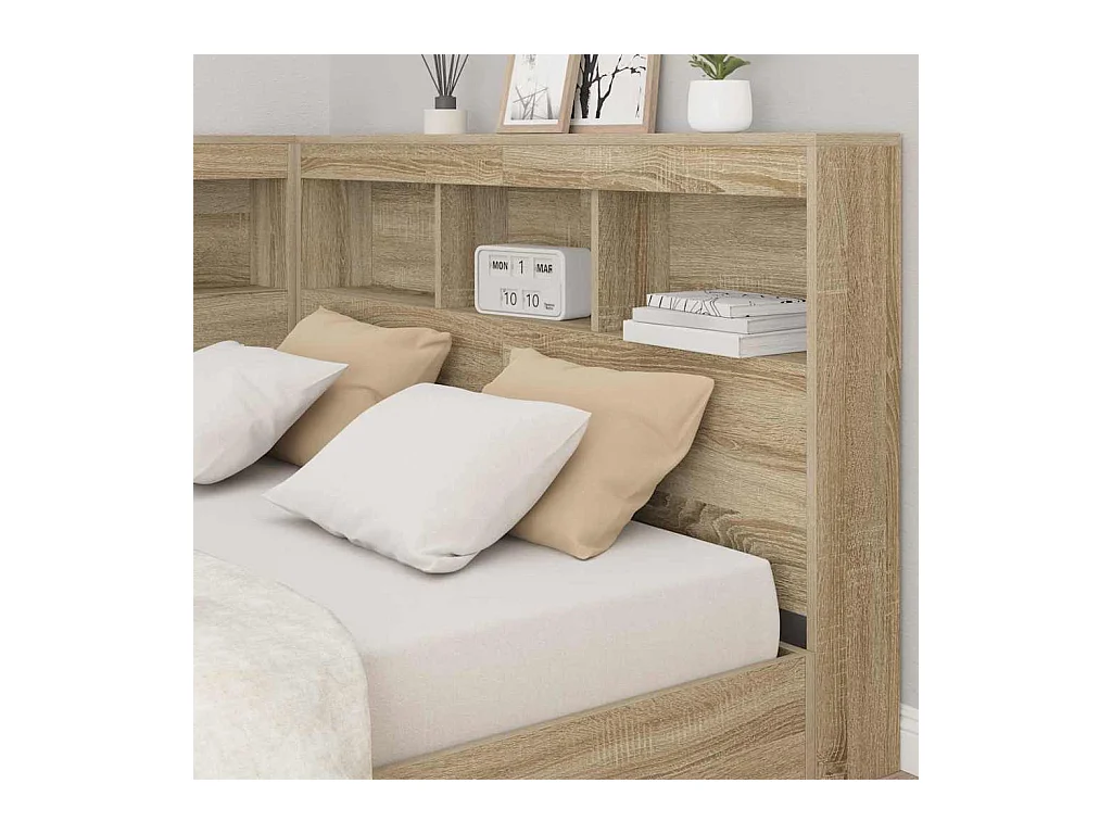 Kopfteil aus Sonoma-Eiche, 120 cm, Stauraum, Holzwerkstoff