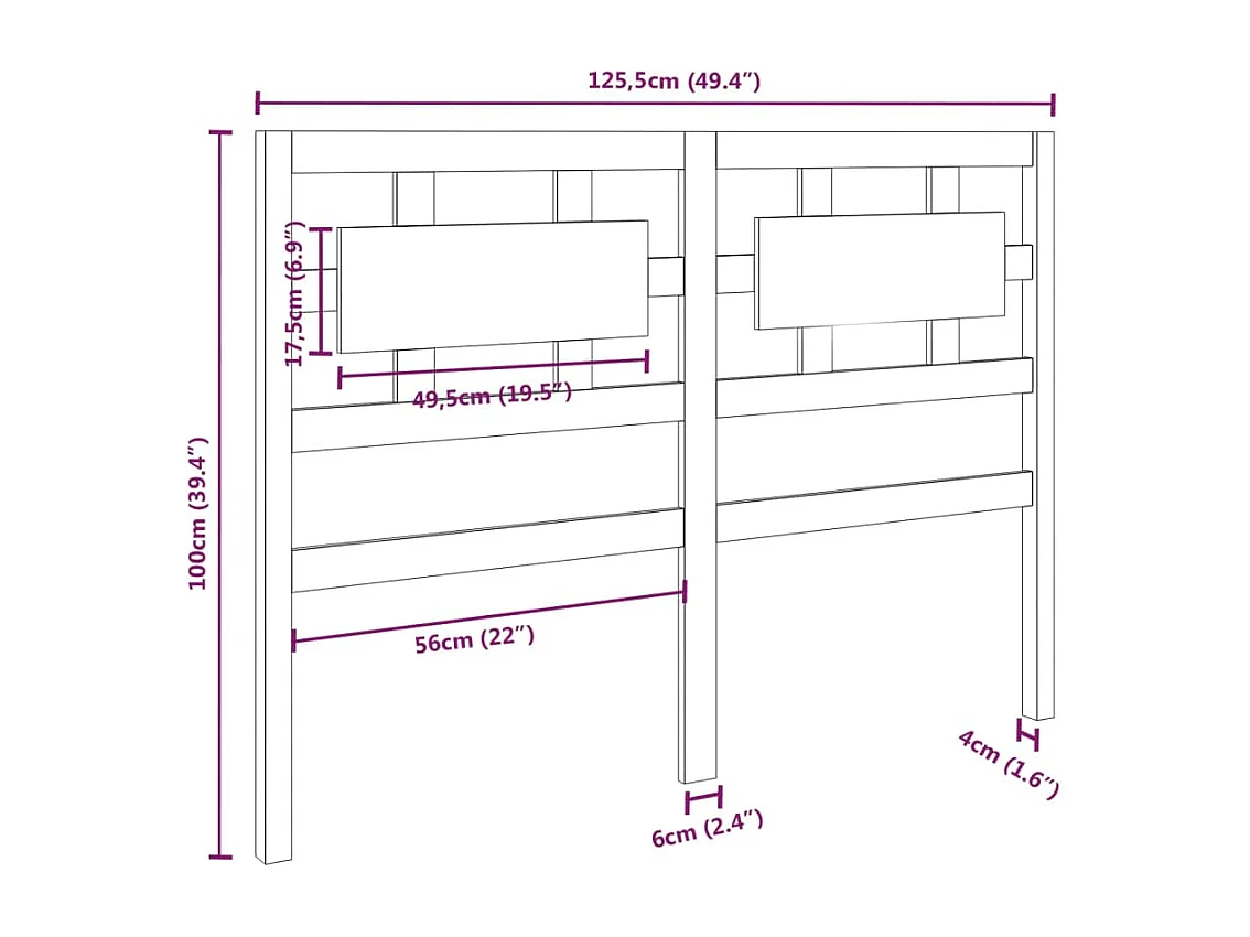 Wit hoofdbord 125,5x4x100 cm Massief grenenhout