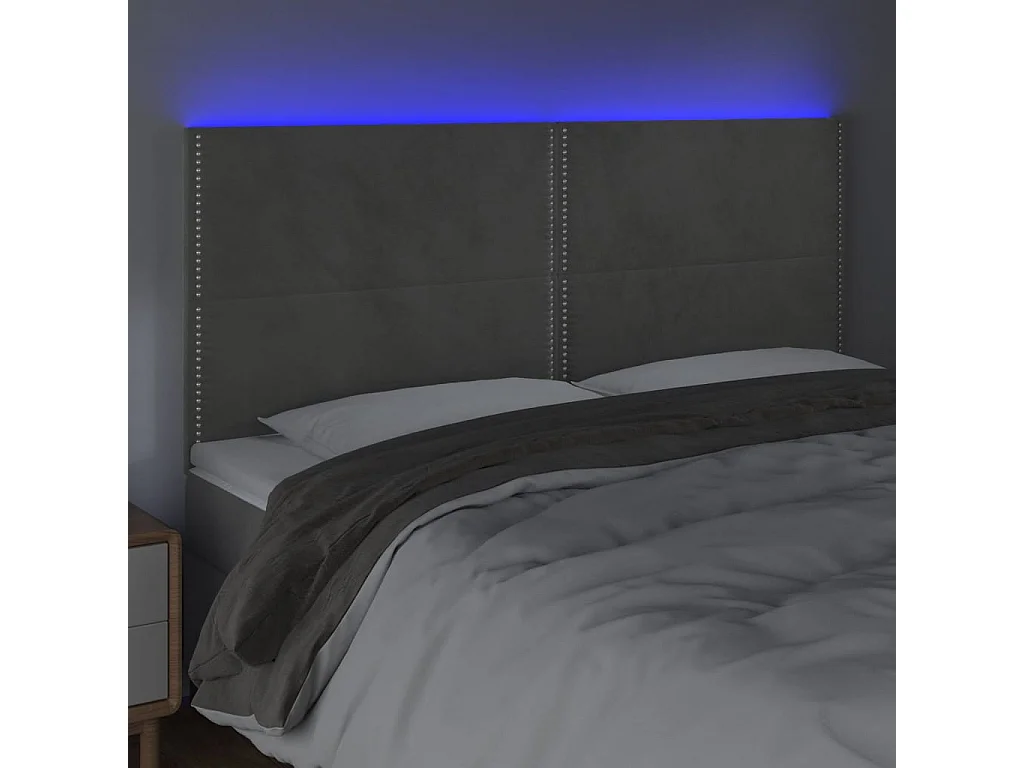 Testiera LED Grigio Chiaro 200x5x118/128 cm Velluto