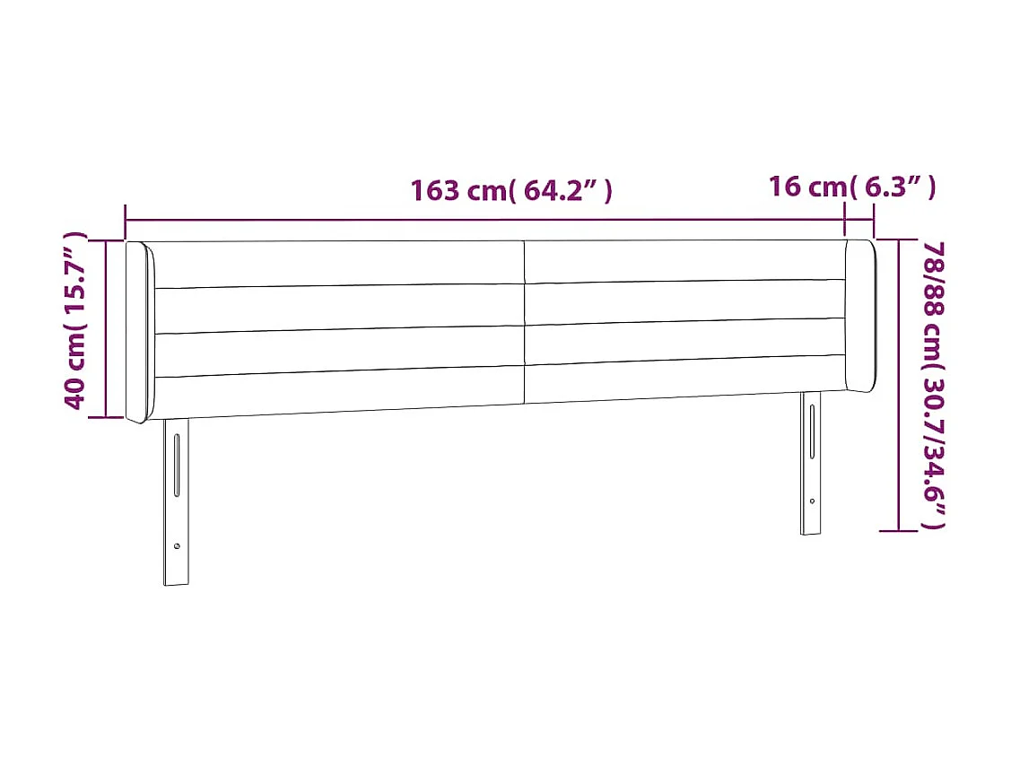 Testiera con orecchie Rose 163x16x78/88 cm Velluto