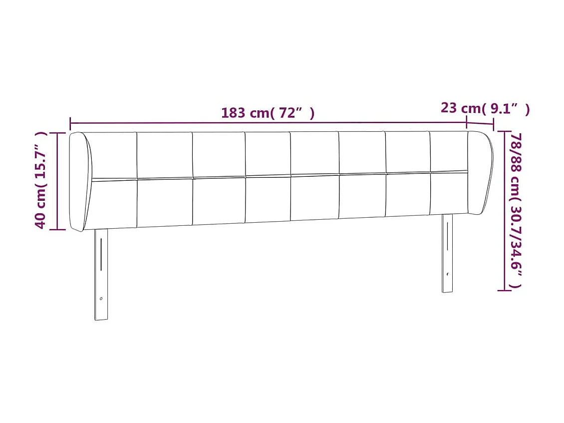 Hoofdbord met vleugels Donkerbruin 183x23x78/88 cm Stof