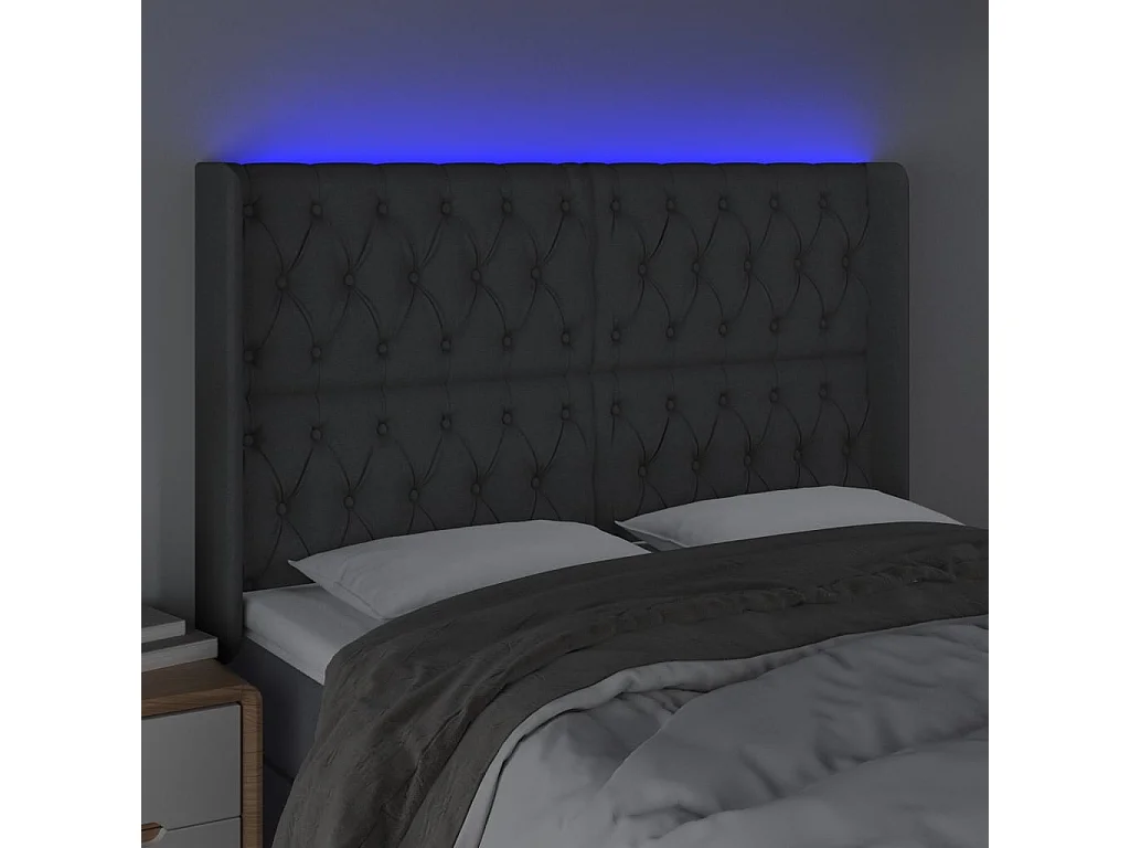 Tête de lit à LED Gris foncé 163x16x118/128 cm Tissu