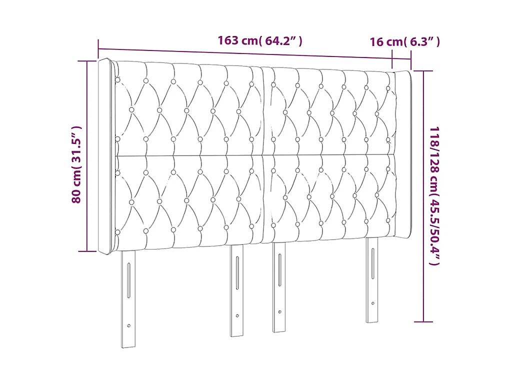 Tête de lit à LED Gris foncé 163x16x118/128 cm Tissu