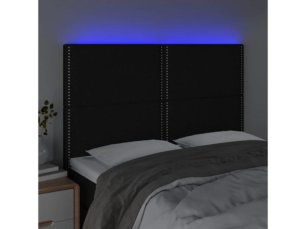 Testiera LED Nero 144x5x118/128 cm Tessuto