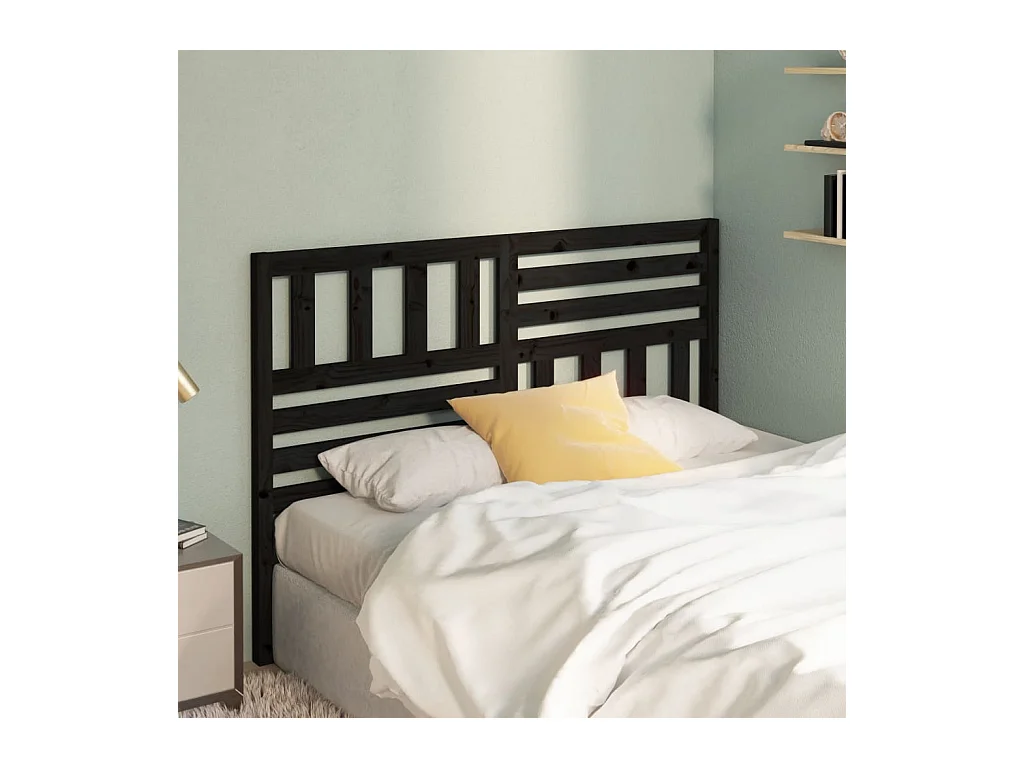 Tête de lit Noir 126x4x100 cm Bois massif de pin