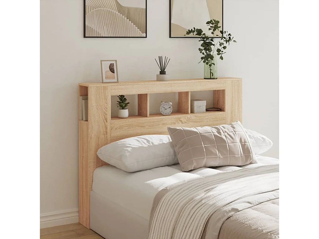 Tête de lit à LED chêne sonoma 140x18,5x103,5cm bois ingénierie