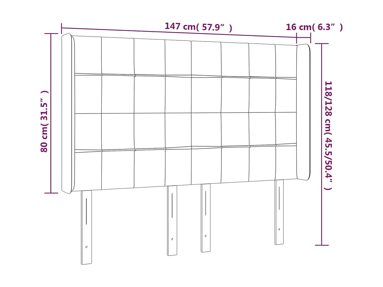 Tête de lit à LED Gris clair 147x16x118/128 cm Tissu