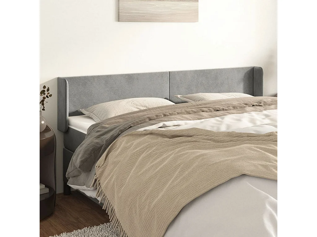 Tête de lit avec oreilles Gris clair 163x16x78/88 cm Velours