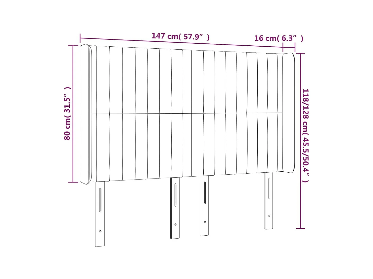 Taupe LED hoofdbord 147x16x118/128 cm Stof