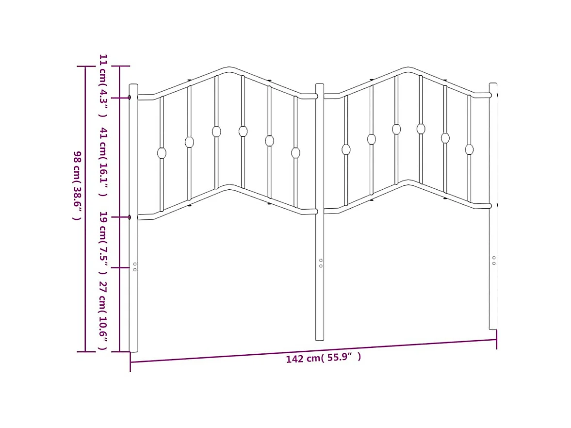 Wit metalen hoofdbord 135 cm