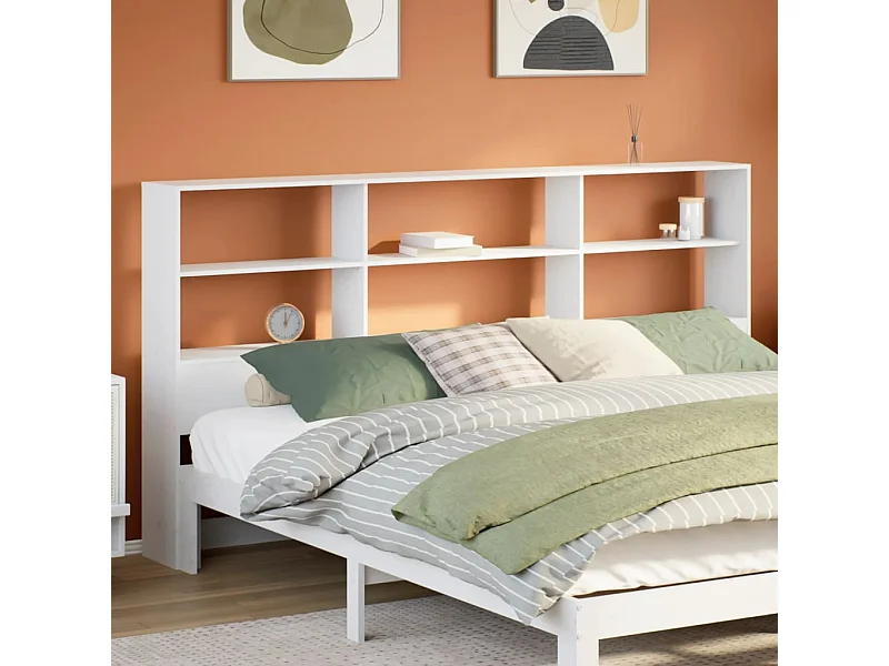 Tête de lit avec rangement blanc 180 cm bois massif de pin