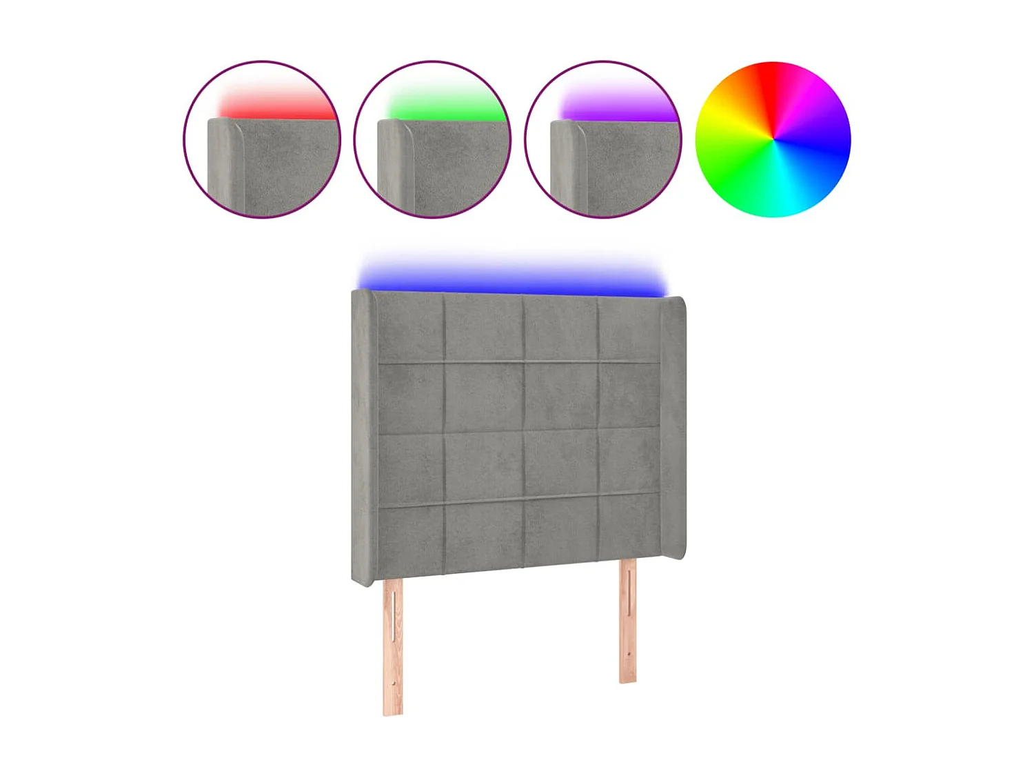 Tête de lit à LED Gris clair 93x16x118/128 cm Velours