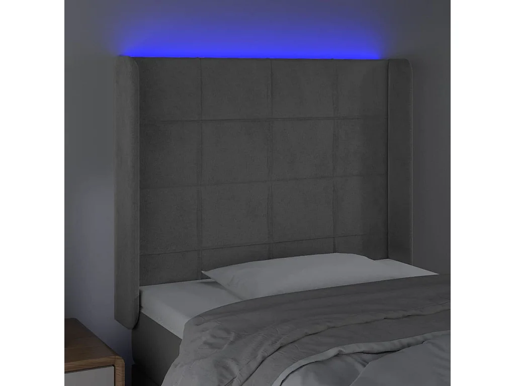 Tête de lit à LED Gris clair 93x16x118/128 cm Velours