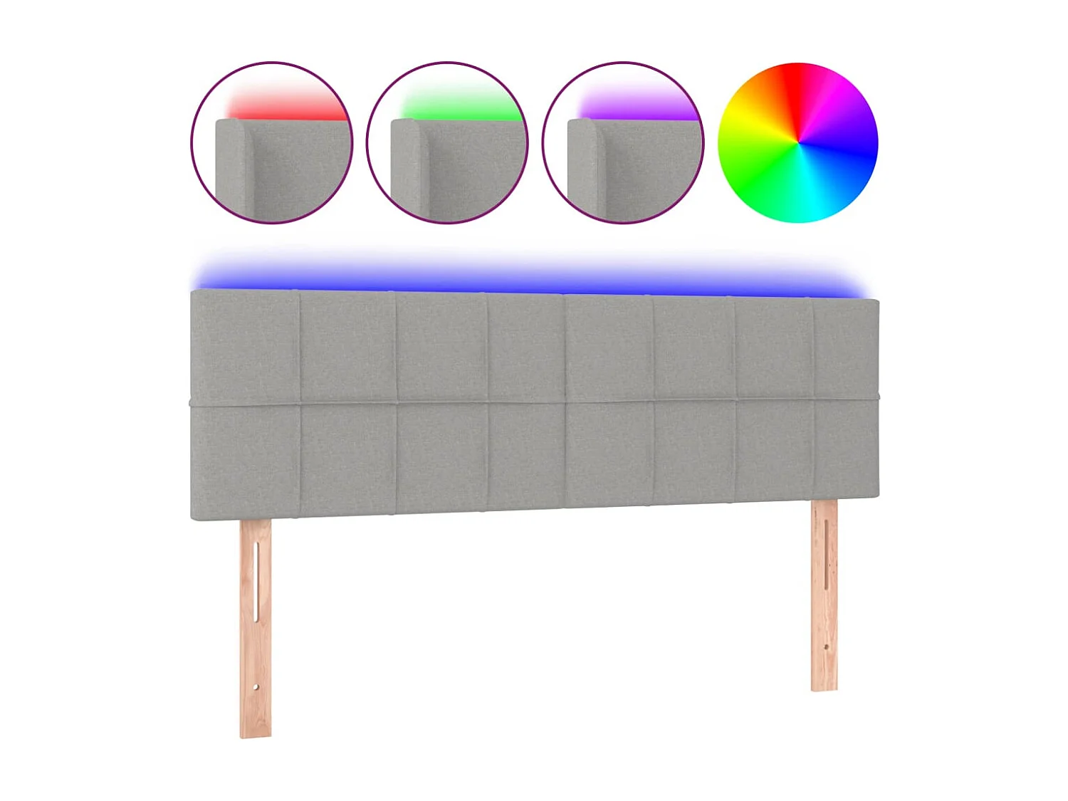 Testiera LED Grigio chiaro 144x5x78/88 cm Tessuto