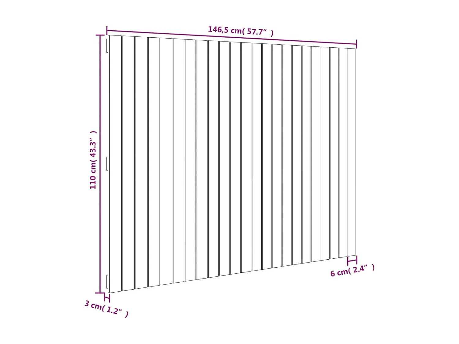 Tête de lit murale Noir 146,5x3x110 cm Bois massif de pin