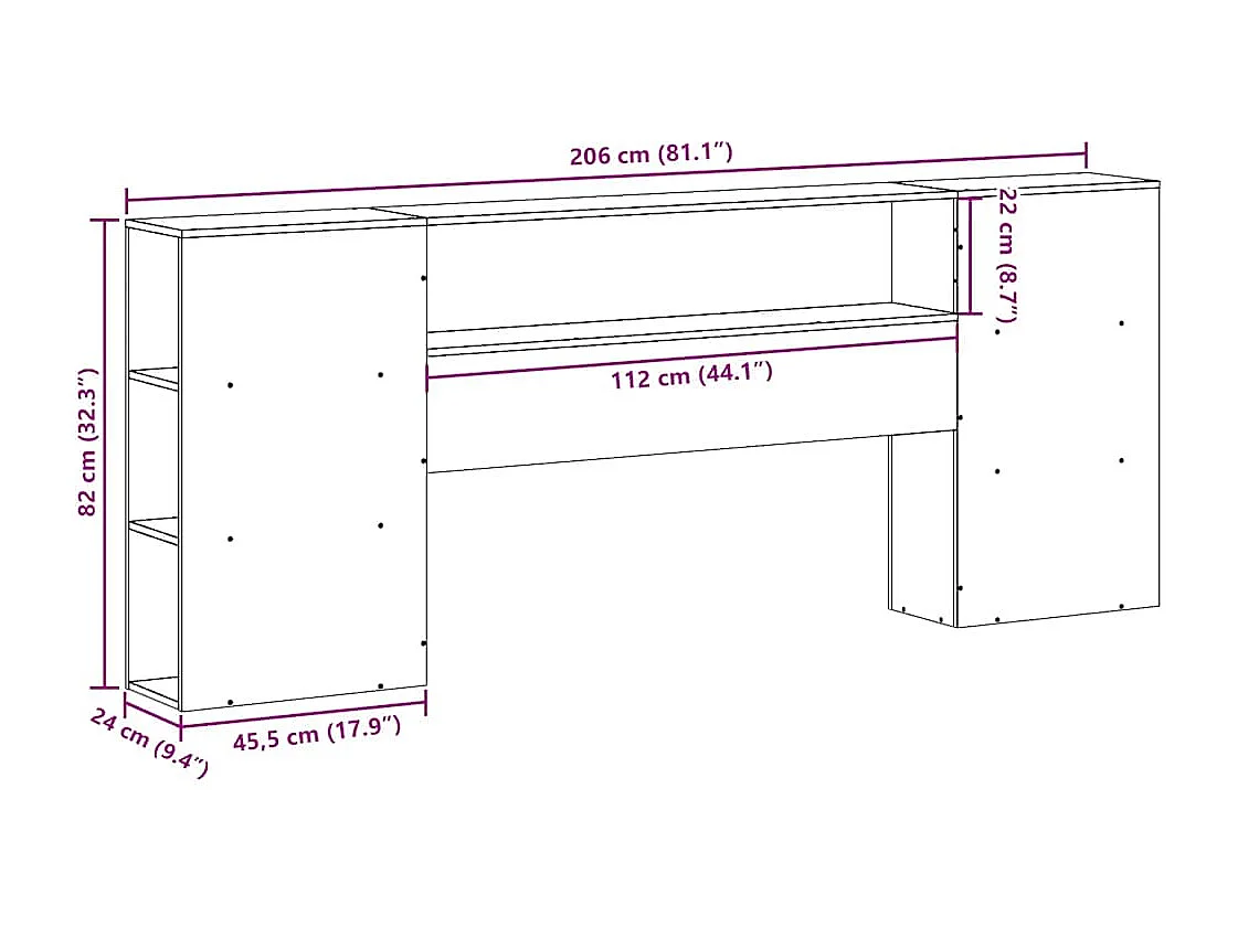 Hoofdbord met opbergruimte 200 cm massief grenenhout