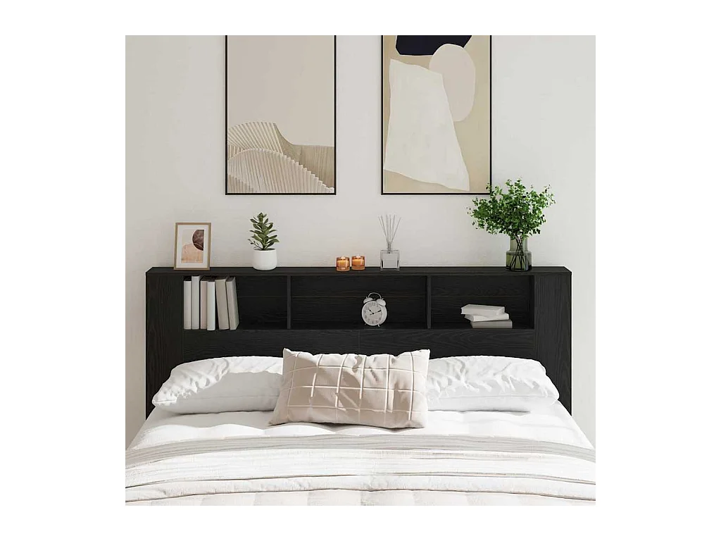 Cabinet de Tête de Lit Chêne noir 200 x 18,5 x 104,5 cm