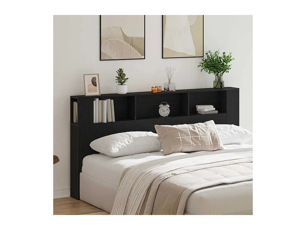 Cabinet de Tête de Lit Chêne noir 200 x 18,5 x 104,5 cm