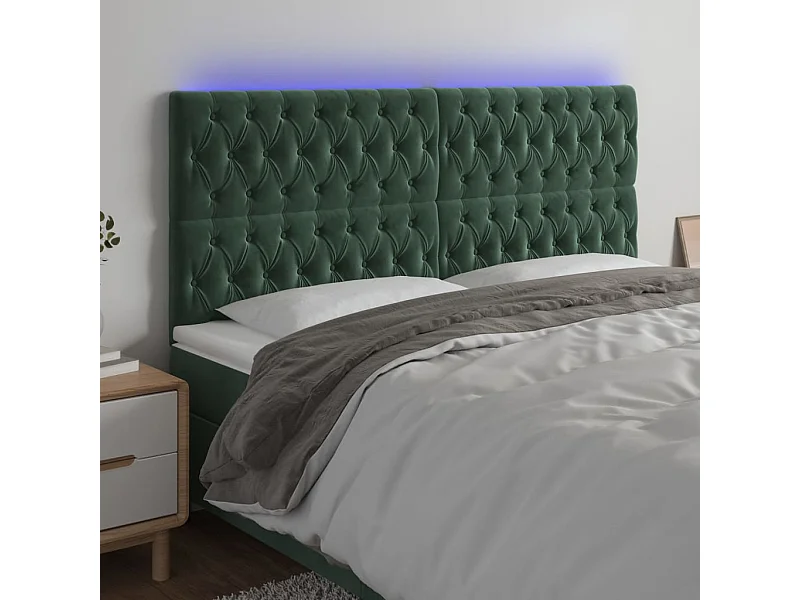 LED Hoofdbord Donkergroen 200x7x118/128 cm Fluweel