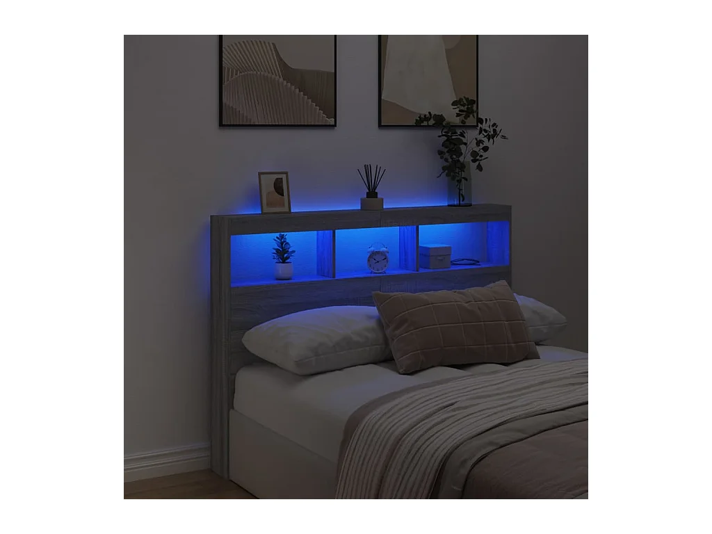 Kopfteil Kleiderschrank mit LED Sonoma grau 140x17x102 cm