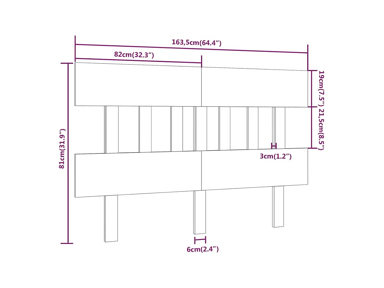 Grijs hoofdbord 163,5x3x81 cm Massief grenenhout