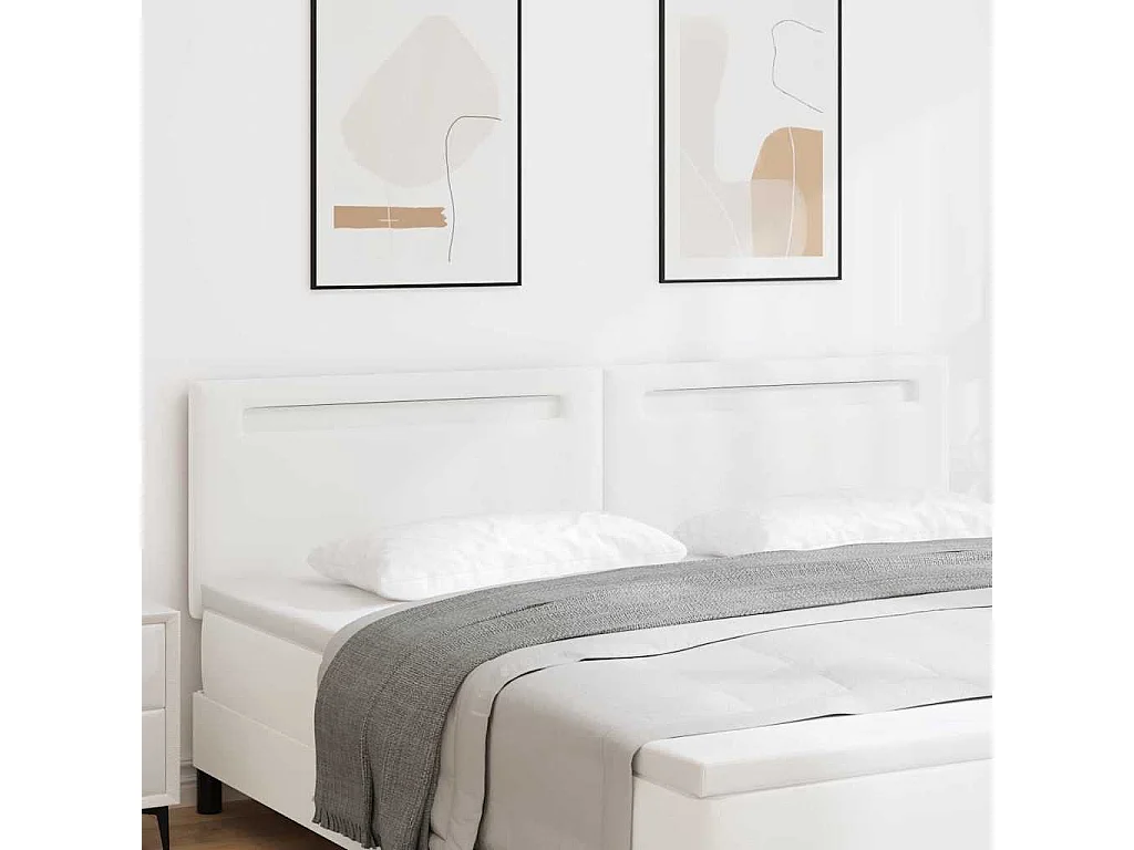 Tête de lit avec des lumières à LED Blanc 200 cm PVC