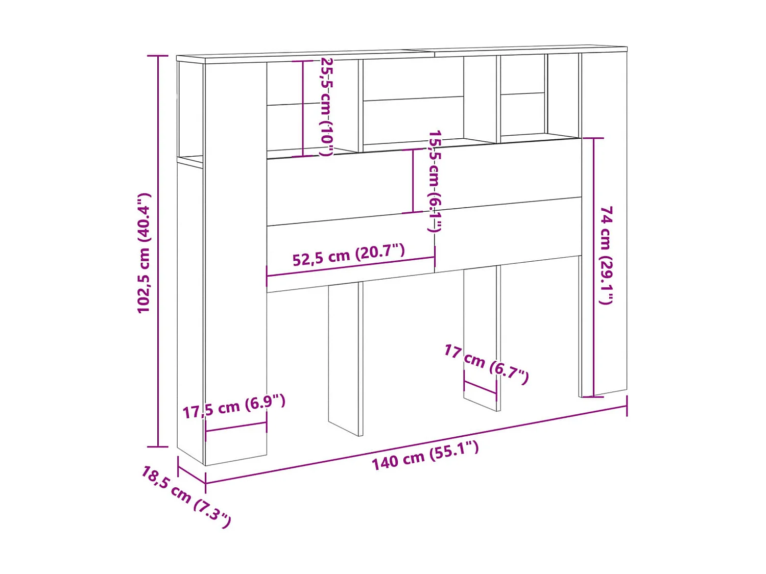 Armoire de tête de lit chêne artisanal 140x18,5x102,5 cm