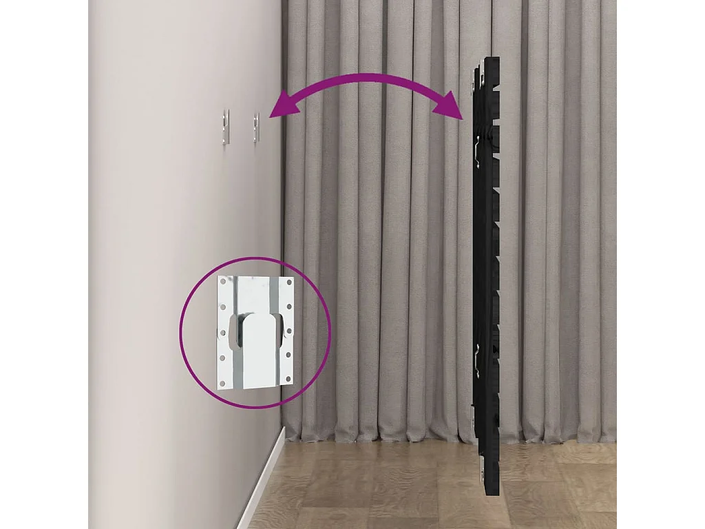 Tête de lit murale Noir 146x3x91,5 cm Bois massif de pin