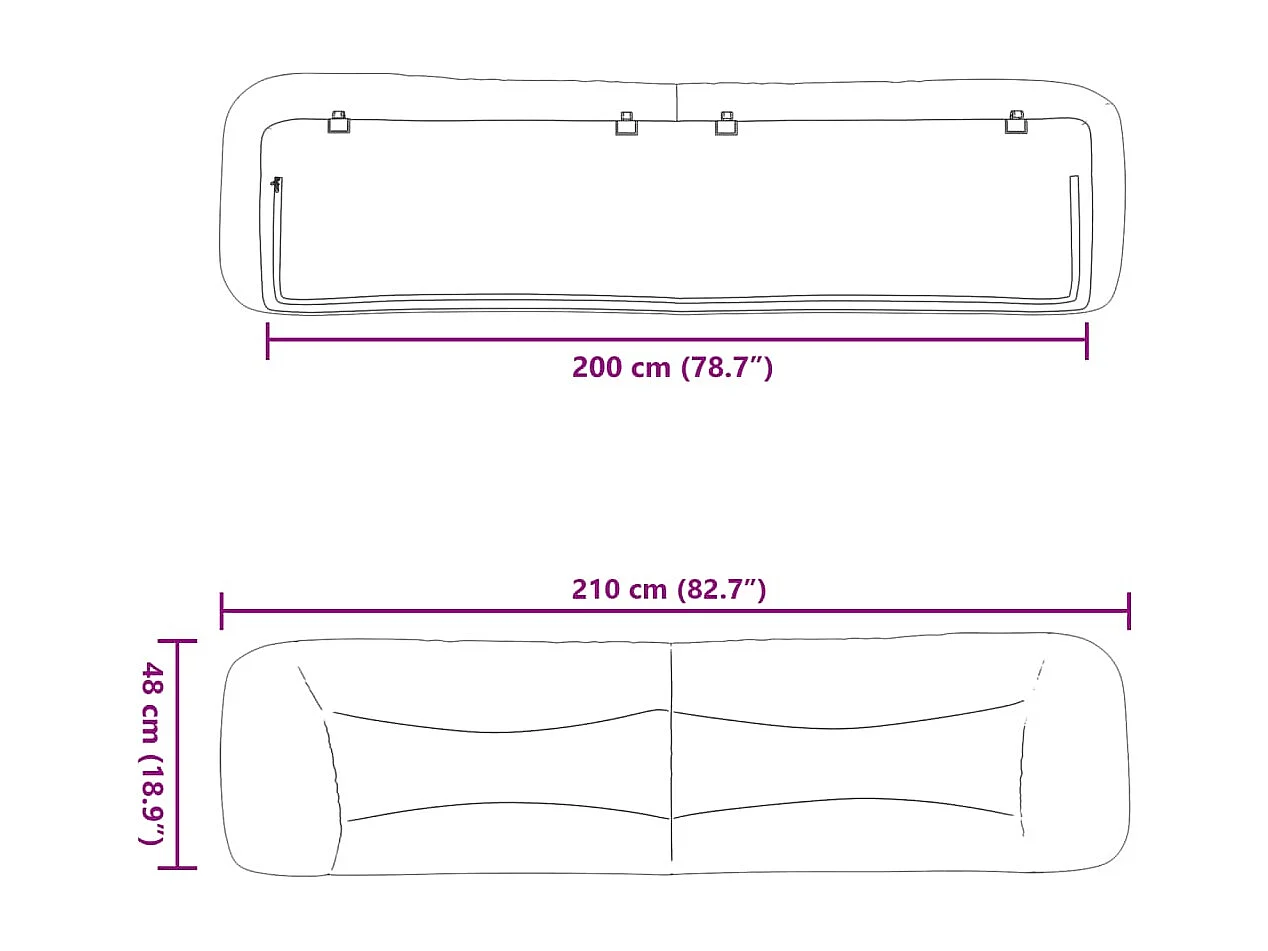 Coussin de tête de lit noir 200 cm tissu