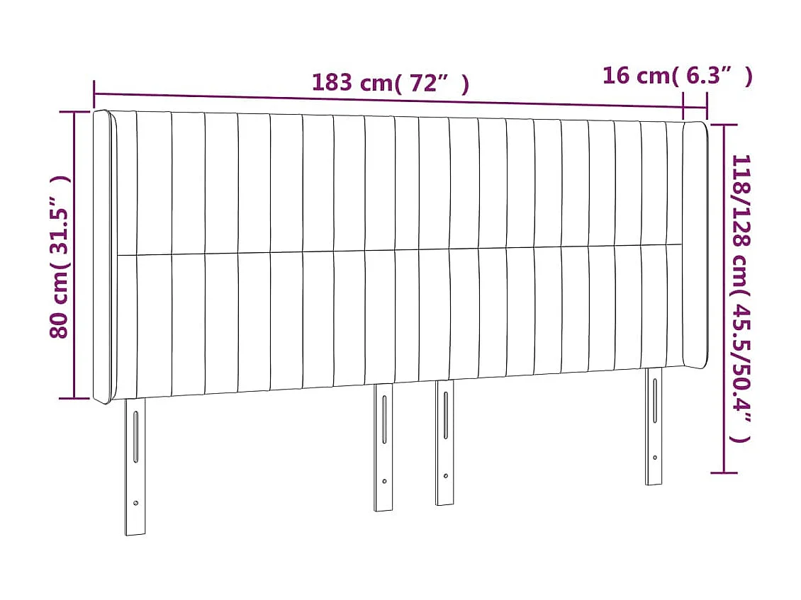 Tête de lit à LED Gris foncé 183x16x118/128 cm Velours