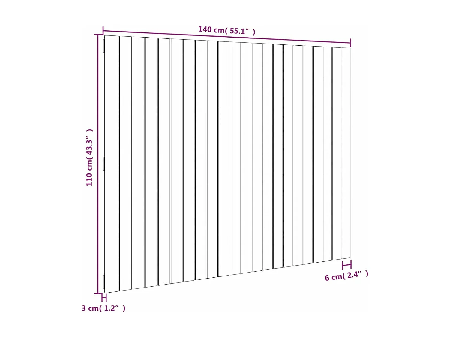Wandhoofdbord 140x3x110 cm Massief grenenhout