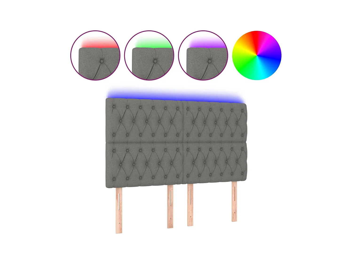 LED hoofdbord Donkergrijs 144x7x118/128 cm Stof