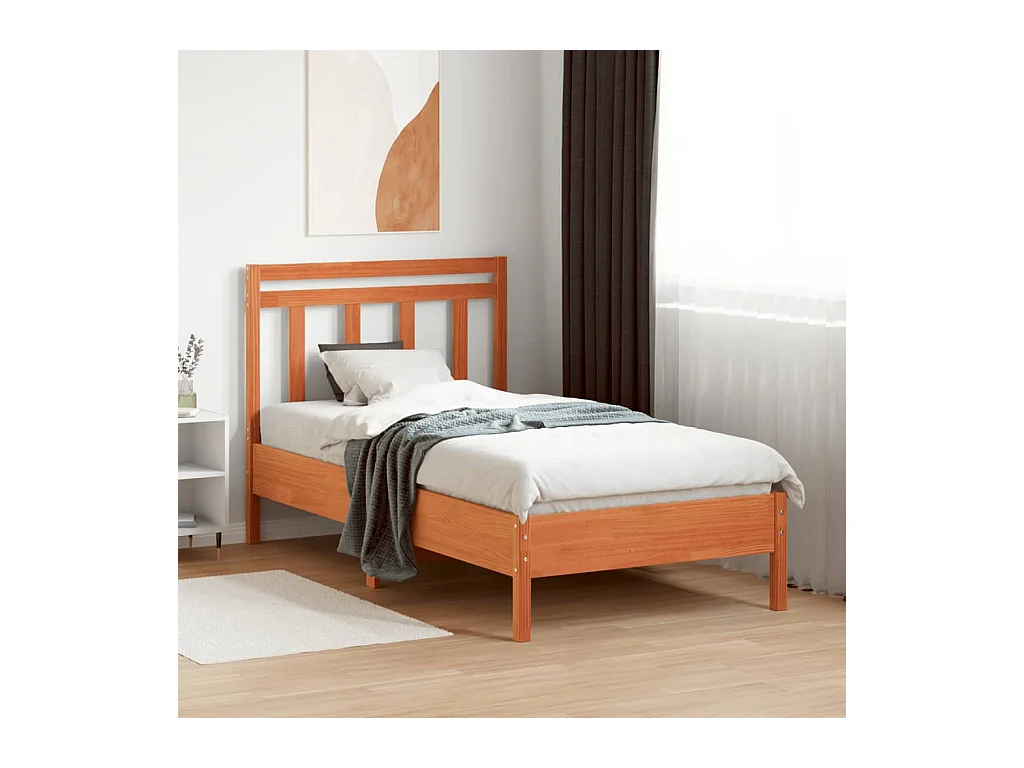 Testiera in legno massello di pino da 100 cm in cera marrone