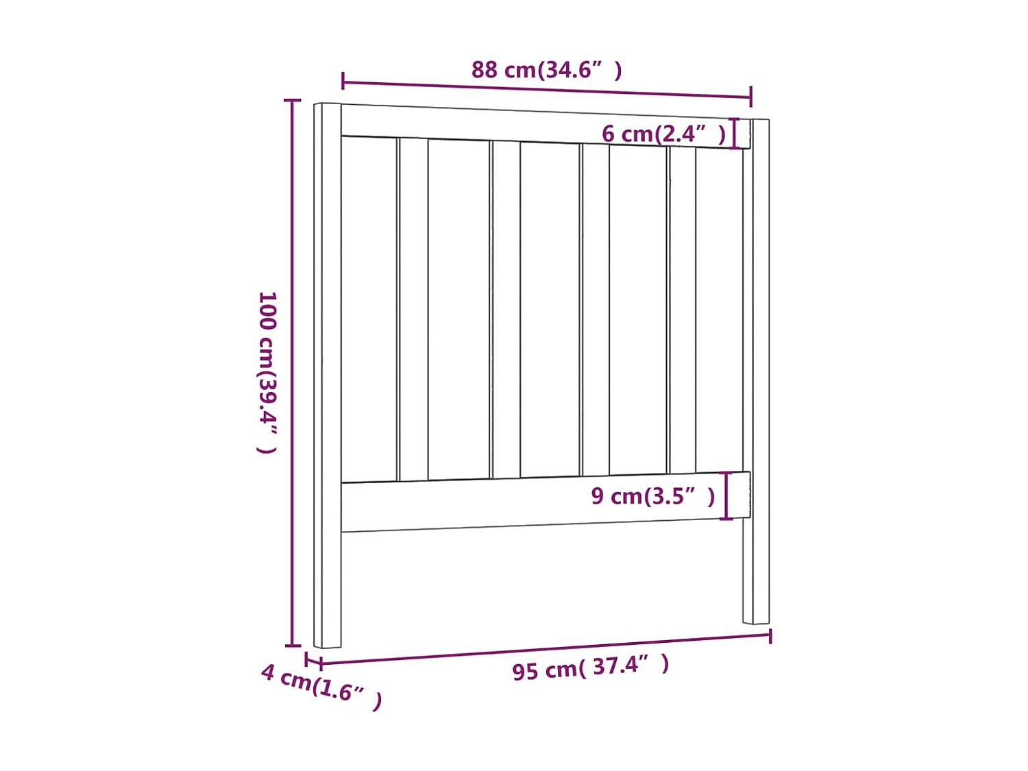 Grijs hoofdbord 95x4x100 cm Massief grenenhout