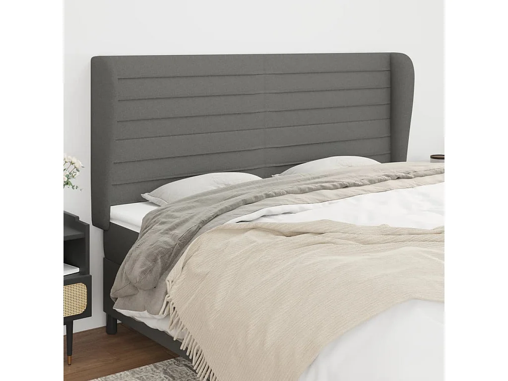 Tête de lit avec oreilles Gris foncé 163x23x118/128 cm Tissu