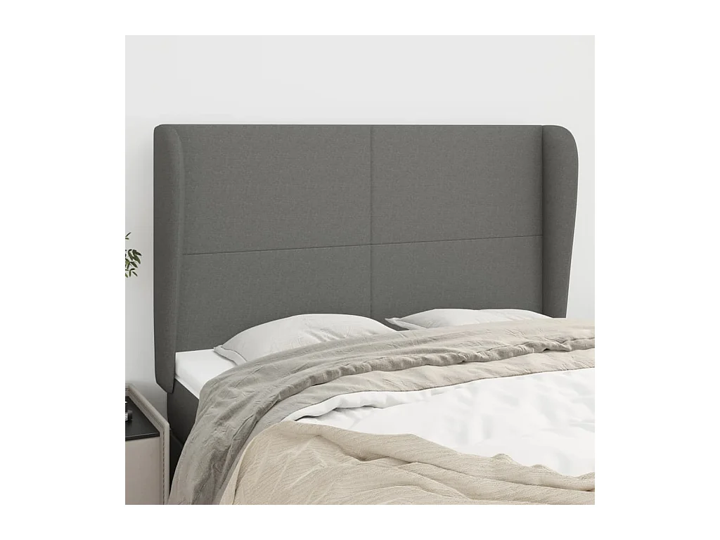 Tête de lit avec oreilles Gris foncé 147x23x118/128 cm Tissu