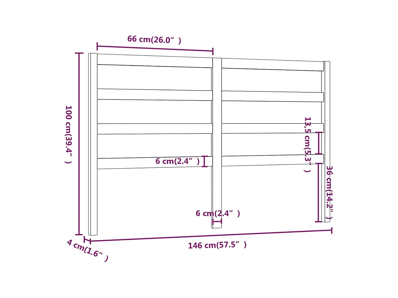 Tête de lit Noir 146x4x100 cm Bois massif de pin
