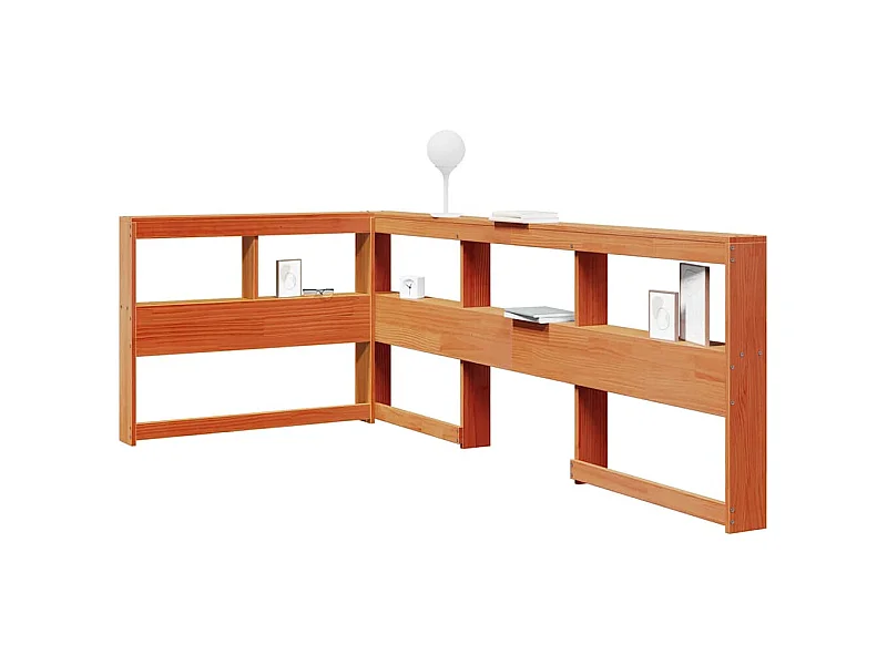 Tête de lit de bibliothèque en forme de L bois massif de pin