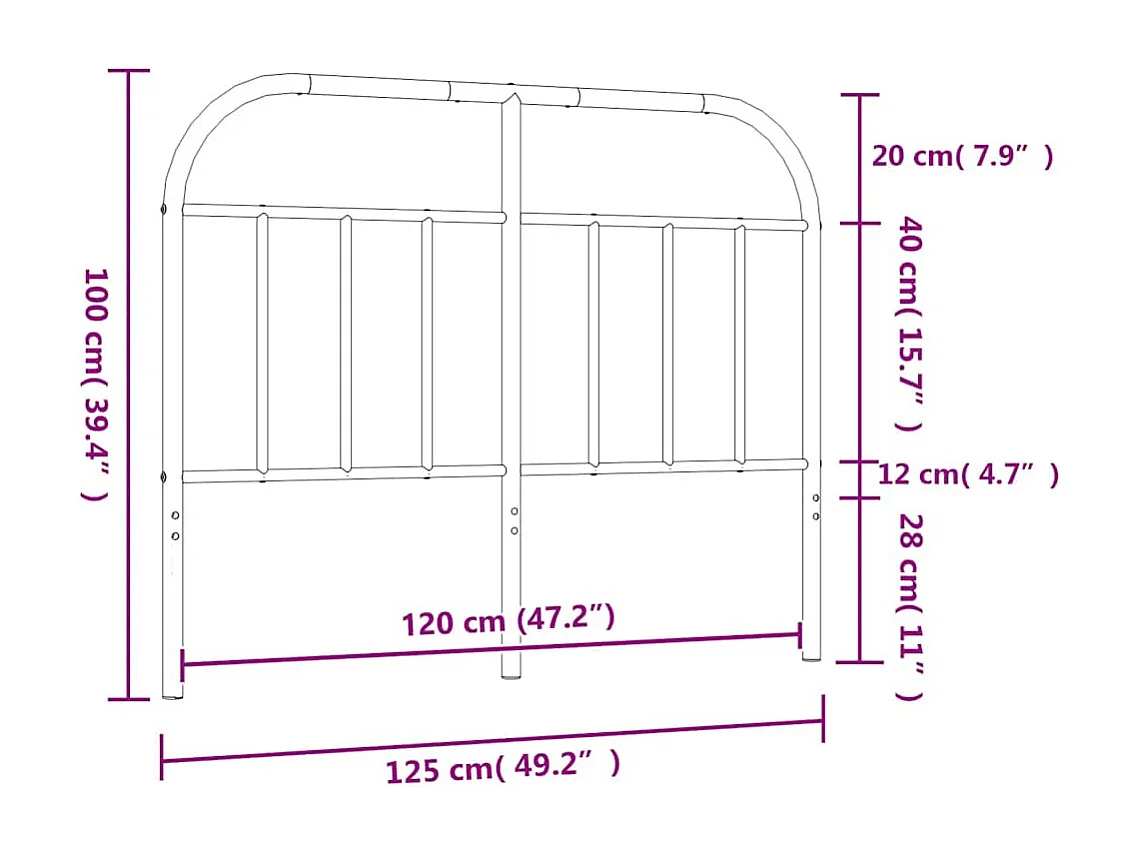 Zwart metalen hoofdbord 120 cm