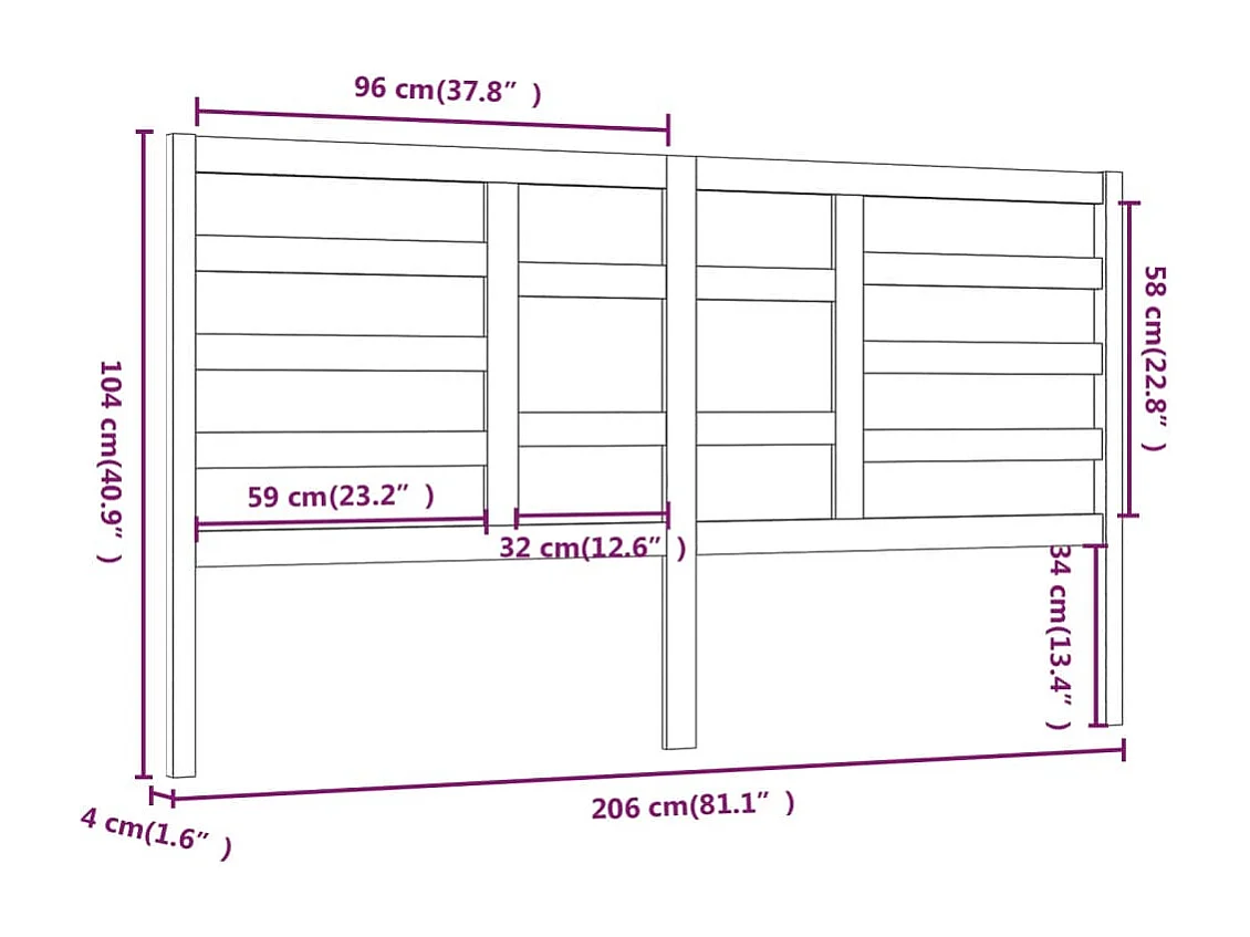 Tête de lit Gris 206x4x104 cm Bois massif de pin